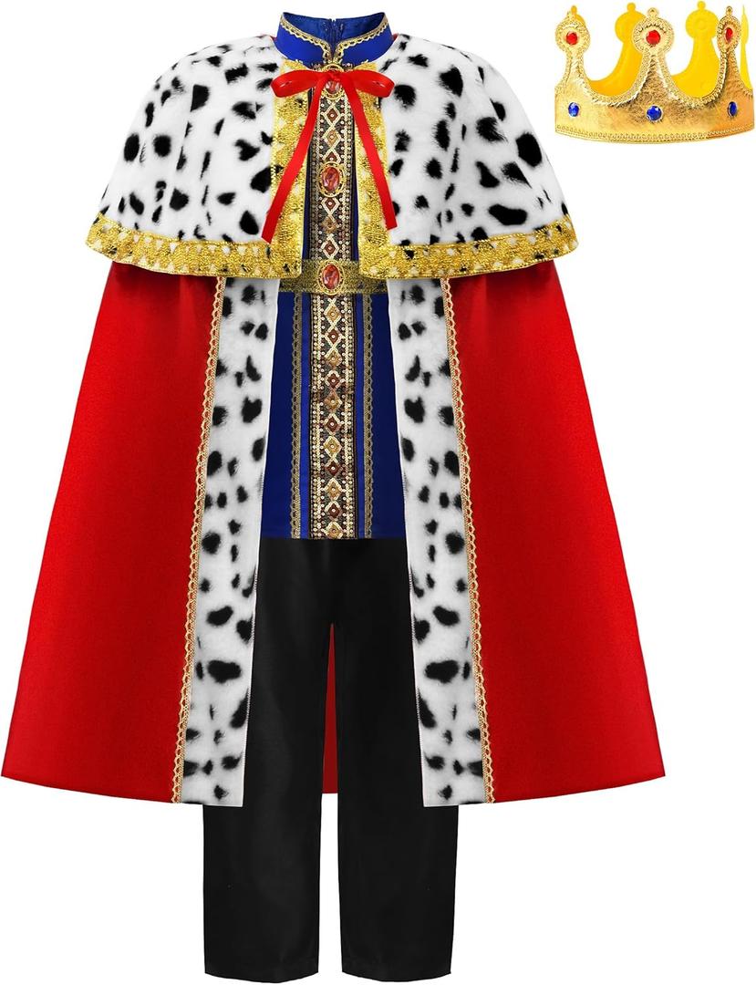 ReliBeauty Kids King Costume for Boys Girls with Robe (10/140, Red With Crown)