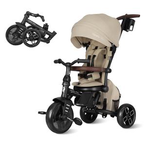 QPlay Toddler Bike Stroller for Baby 10 Months to 6 Years Old, 8-in-1 Foldable Stroller Bike for Toddlers 3-5 Boys & Girls Gifts Trike Adjustable Handle, Triple Footrest, Canopy & Storage Bag, Beige