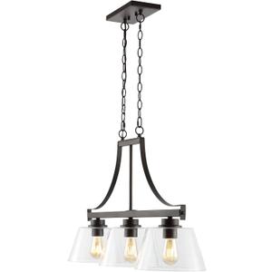 JONATHAN Y 36" Oil Rubbed Bronze 3-Light Iron and Glass Linear Pendant Light, Industrial Farmhouse Fixture for Kitchen Island Dining Room, UL Listed, LED Bulbs Included JYL7590A