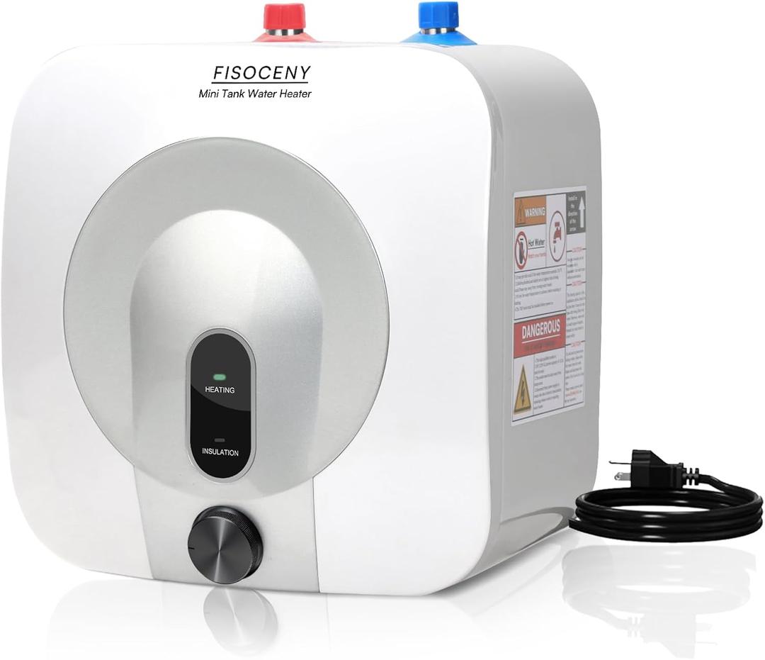 2.5 Gallon Mini Tank Water Heater Under Sink Hot Water 1500W 110V 120V Water Heaters for RV Kitchen RV 1/2NPT Stainless Steel Hose 3-way Fitting Grey (Gray)