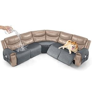 Timeles Waterproof Velvet Reclining Corner Sectional Couch Covers Extra Large L-Shaped Recliner Sofa Slipcover Without Backrest Thick Soft Washable (Gray, 5-Seat Set)