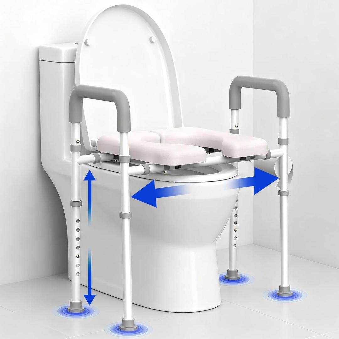 Raised Toilet Seat with Handles - Toilet Seat Riser for Seniors with Adjustable Width & Height, 400lbs Elevated Toilet Seat Riser for Handicap, Disabled and Pregnant, Fit Any Toilet