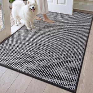 DEXI Ultra Thin Door Mat Indoor Entrance 32x48, Non Slip Rubber Backed Entryway Mats Dirt Trapper, Low Profile Front Doormat for Inside Entry, Patio, Porch, Grey and White