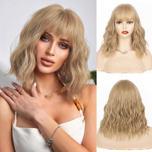 NAYOO Short Blonde Wig with Bangs, 14 Inch Blonde Bob Wig, Shoulder Length Taylor Swift Style, Glueless