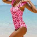Women's Ruffle One Piece Swimsuits Ruched Tummy Control Bathing Suits Floral Swimwear Pink Leopard Small (S)