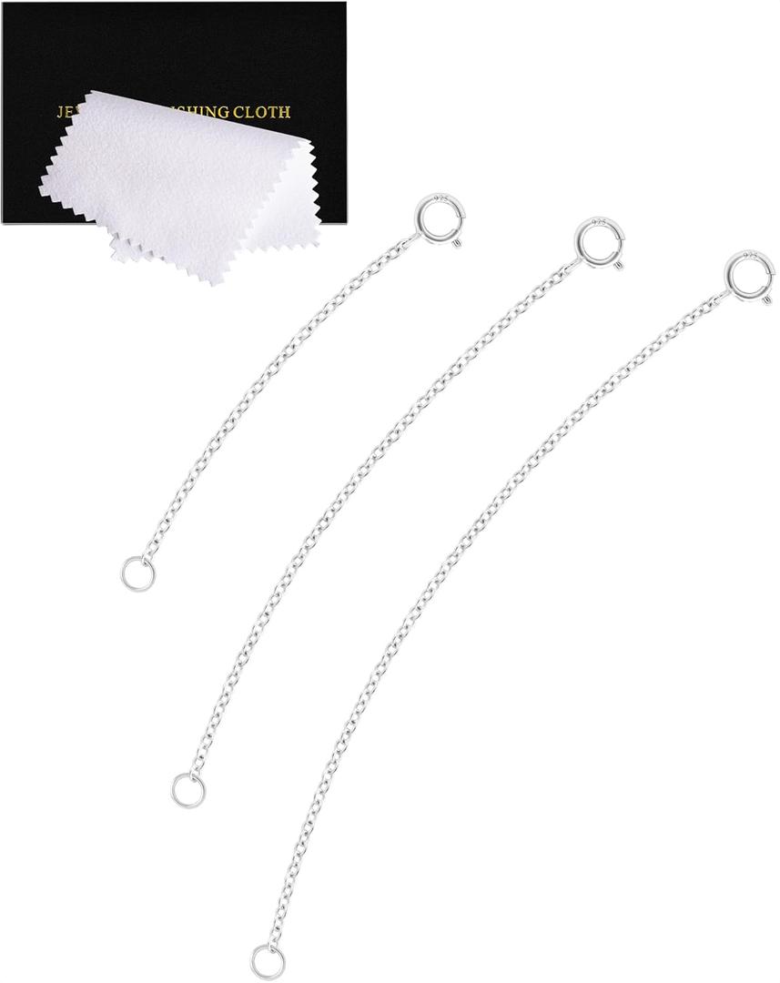 925 Sterling Silver Necklace Extender Sterling Silver Necklace Chain Extenders for Women Chain Bracelet Anklet Jewelry Extension for Necklaces, 3 Piece Set (2, 3, 4 Inches)