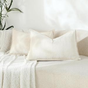 Stellhome Set of 2 Super Soft Textured Decorative Pillow Covers Lumbar Chenille Throw Pillow Covers Accent Solid Cushion Cover for Couch Sofa Bedroom Living Room 12x20 Inch, Cream White