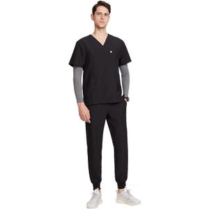 Uniforms World Louis Scrubs Set for Men — Classic V-Neck Stretch Top & Jogger Pants Yoga Waistband, 8 Pockets S