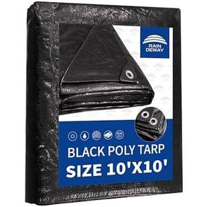 RAINDEWAY Black Tarps 10x10 Feet,UV Resistant, Multipurpose Medium Duty Waterproof Poly Tarp, Square Tent Tarp,Cover with Metal Grommets and Reinforced Edges, Finished Size