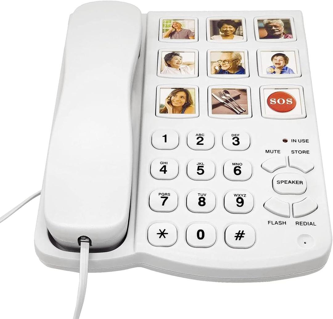 Corded Phones for Seniors - 9 One-Touch Memory Speed Dialing Desktop Landline Telephone for Office, Front Desk, Home, Hotel, White