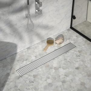 Linear Shower Drain 26", 304 Stainless Steel Floor Drain with Grid Drain Cover & Hair Strainer, Rectangular Shower Drain w/CUPC Certified, Brushed