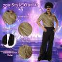 70s Disco Outfit Costume for Men, Include Shirt Bell Bottom Pants Wig Sunglasses Necklace Wig Cap, for Disco Party