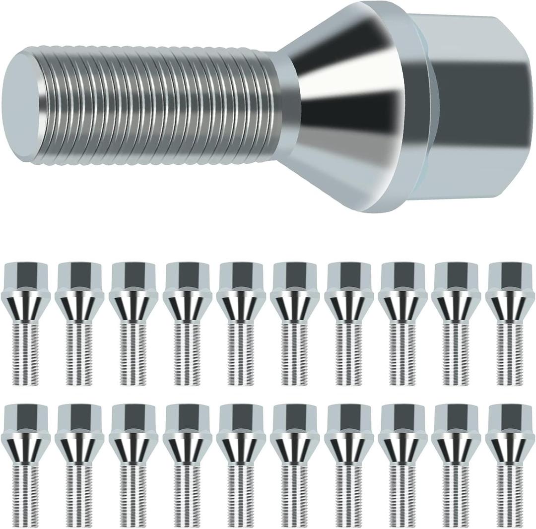 SCITOO M12x1.25 Wheel Lug Bolt 12x1.25 Lug Nut Bolts 20 Pcs Silver Shank Length 28mm Compatible for Jeep Compass for Renegade for Cherokee, for Fiat, for Chrysler 200, for Dodge Dart