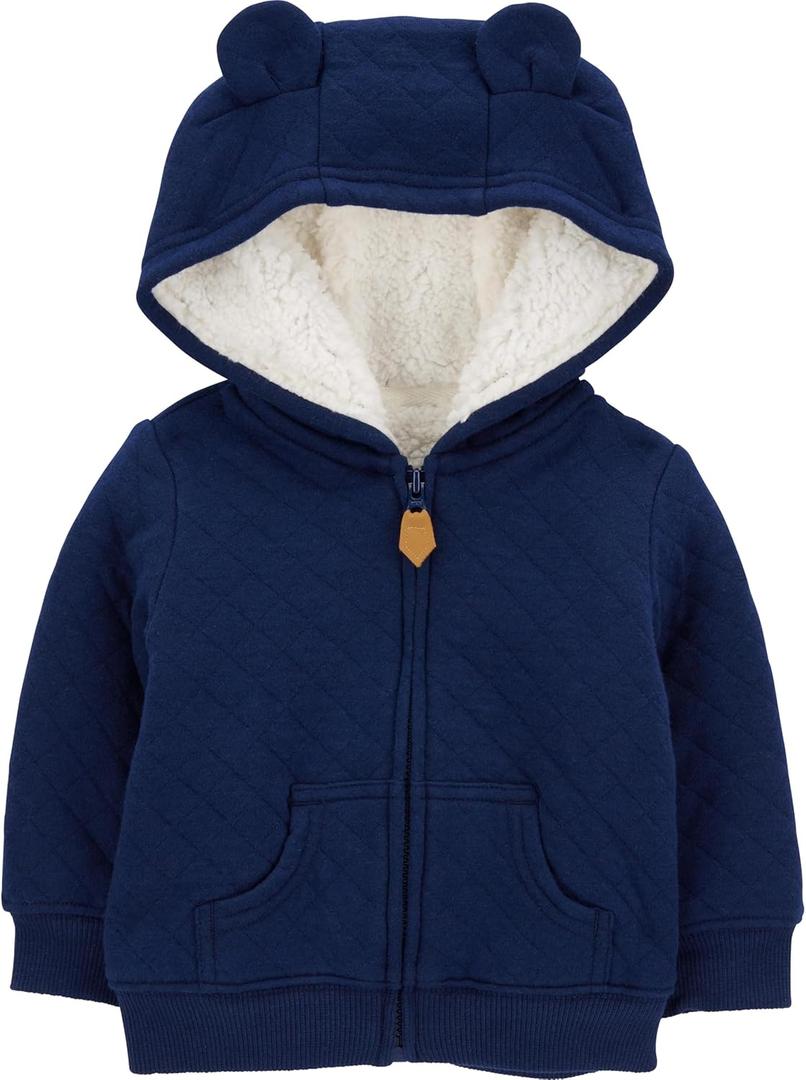 Simple Joys by Carter's Baby Hooded Sweater Jacket with Sherpa For 12 Month Old (Navy)