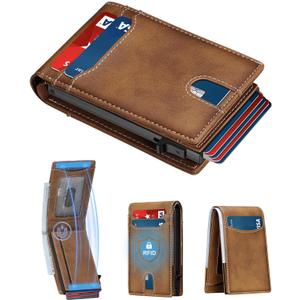 Furid Card Wallet For Men Slim: Smart Rfid Minimalist Front Pocket Pop Up Wallet with ID Window - Gifts for Husband Father at Birthday Anniversary