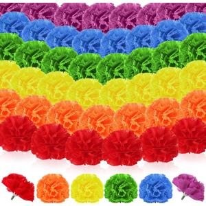 Syhood 50 Pcs Pride Rainbow Flower Bulk Gay Day Decoration Mexican Marigold Flowers Decoration Rainbow Lesbian Party Favors Tropical Pride LGBT Accessories Lais Hawaiian Luau Party Decorations