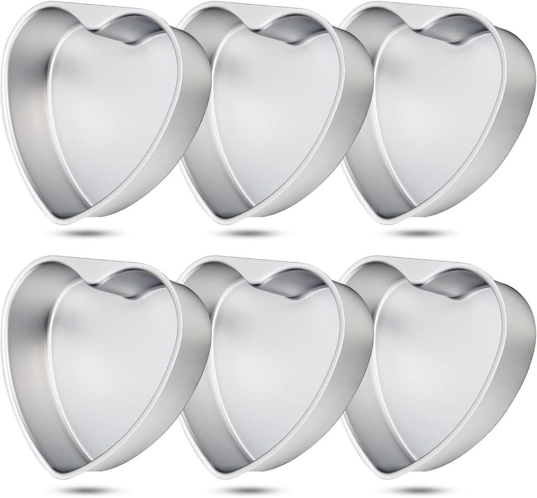 Didaey 6 Pieces Heart Shaped Cake Pans Bulk 8 Inch Aluminum Cake Heart Cake Mold DIY Baking Heart Pans Heart Cake Bakeware Mold Cake Pans for Kitchen Birthday Wedding Supplies