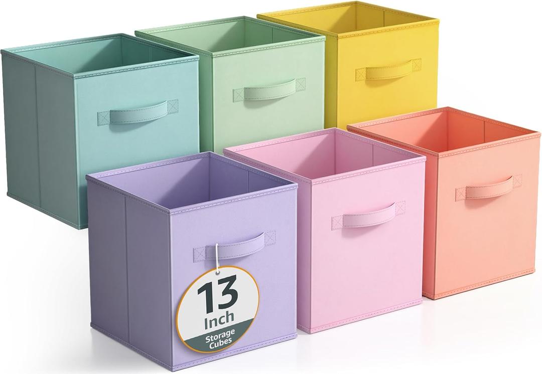 Sorbus Fabric Storage Cubes - 6 Foldable Storage Bins for Organizing Pantry, Cubbies, Toy Box - Clothes Storage & Closet Organizer - 13 Inch Collapsible Cube Baskets for Shelves with Handle 