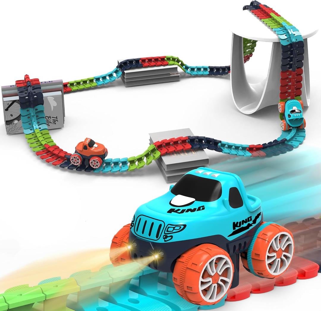 Race Track Toy for Kids Boys with LED Light-Up Car, Flexible Changeable Battery Electric Race Car Track for 3 4 5 6 7 8+Year Old Boys Girls as Birthday Party Gifts (184pcs,1car)