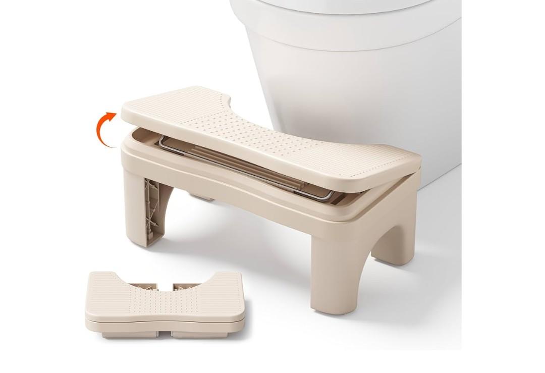 Height Adjustable Squatting Potty for Adults, Folable Poop Stool with Non-Slip Design, Heavy Duty Toilet Stool Squat Adult for Bathroom, Portable Toilet Steps for Travel, Khaki