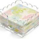 Scalloped Acrylic Napkin Holder - Clear Square Cocktail Napkin Holder for Table, Chic Wavy Edge Paper Dispenser for Bar, Kitchen & Beverage, with 8 Non-Slip Pads (5.91 5.91 2.36 inches)