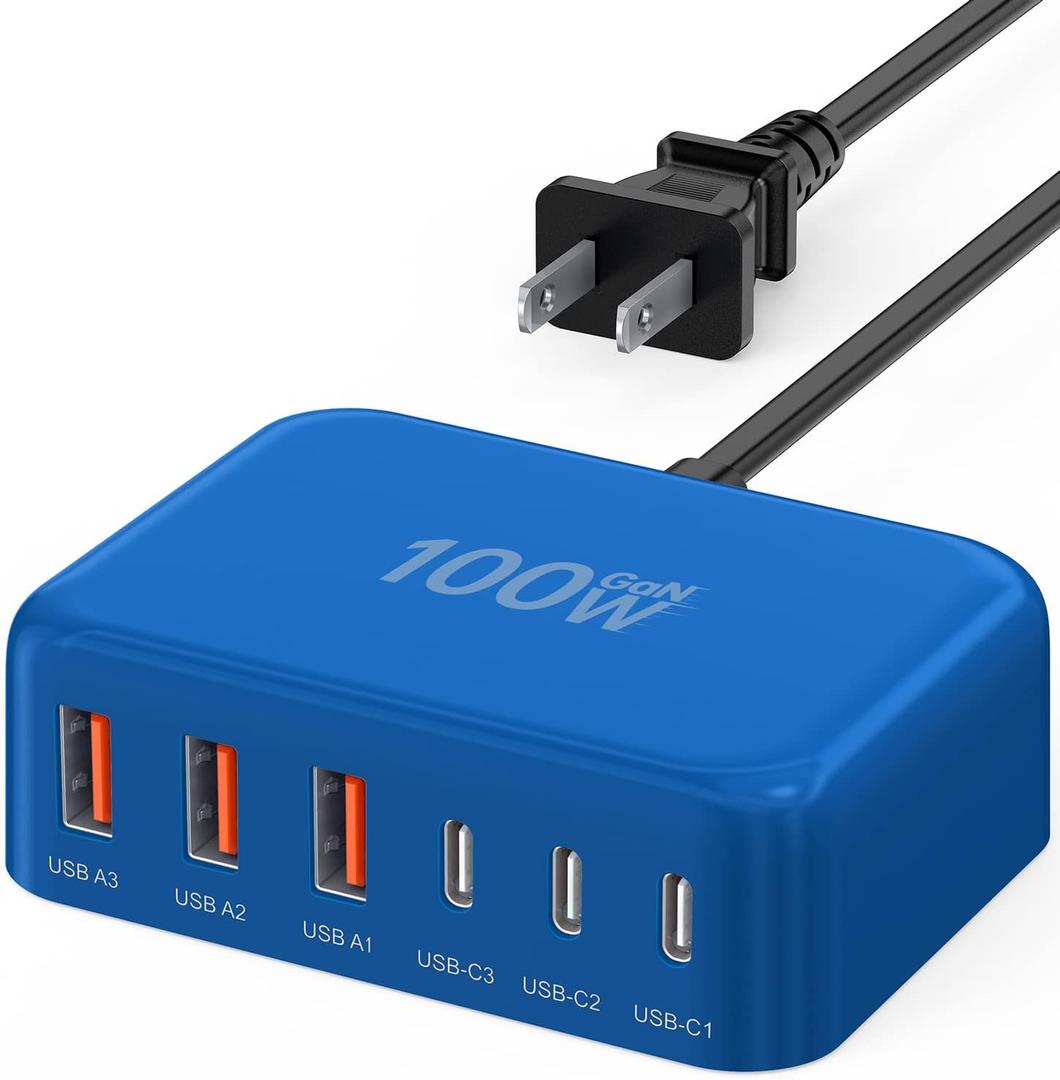 [2026 Updated] USB C Fast Charger, 100W GaN 6 Port Type C Charging Station Hub Block Cube, USB C Wall Charger Power Strip Adapter Plug for iPad iPhone 17 16 15 14 Pro Max Pixel Note Galaxy, 5ft Cord