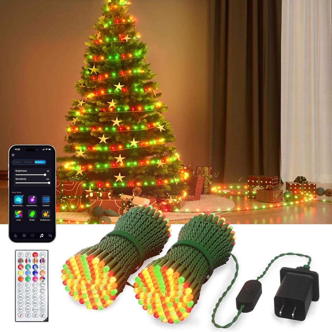 65.6Ft Smart Christmas Tree Fairy Lights 200 LED, RGB+IC Color Changing Holiday String Lights, APP & Remote Control, with 84 Scenes, Music Mode, Work with Alexa & Google Home, Indoor Halloween Decor