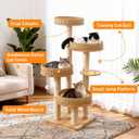 Modern Cat Tree for Indoor Cats Large Adult, 54''Tall Cat Tower with Scratching Post, Wood Cat Tree for Large Cats with Multi-Levels, 4 Weaving Washable Handwoven Rattan Cat Condo