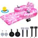 ShinyRelief Motorized Pool Float for Adults, Inflatable Pool Lounger with Built in Dual Motor, Cup Holders, Backrest, Foot Pump for Lake, Beach, Summer Party(Leaves,Pink)
