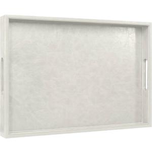 20 x 14 inches Leather Rectangle Serving Tray with Hole Handles,High-End Light Large Service Tray for Ottoman Tray, Tea, Food, Butler - Countertop, Kitchen,Family Dinner, Picnic (White)