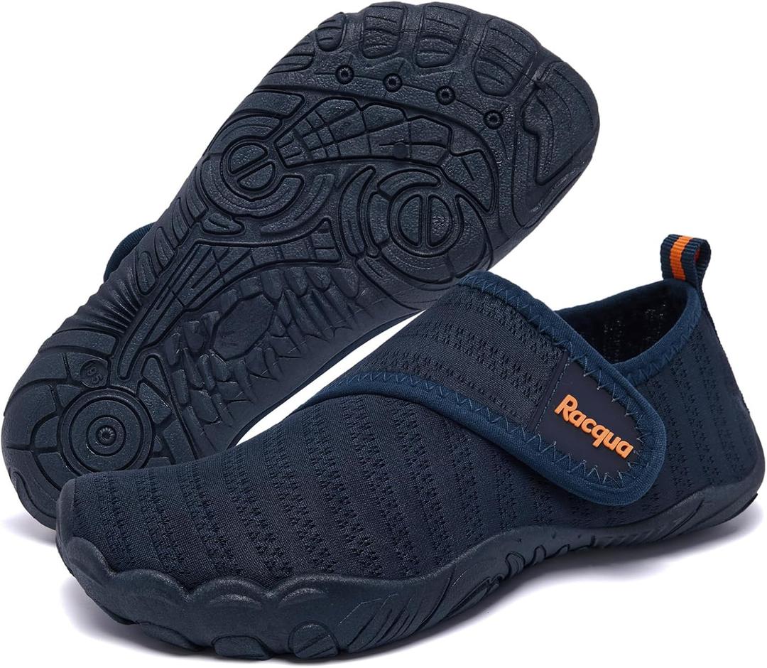 Racqua Boys Water Shoes Kids Girls Breathable Beach Shoes Quick Dry Outdoor Sports Lightweight Non-Slip Swim Pool Shoes Navy/ Orange Little Kid, Size: 11