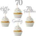 3 x 48Pcs 70th Birthday Cupcake Toppers Glitter Hello 70 Cupcake Topper 70 Fabulous Seventy Cupcake Picks for Happy 70th Birthday Wedding Anniversary Party Cake Decorations Supplies, Silver