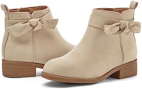Coutgo Girls Toddler Bow knot Ankle Boots Low Chunky Heel Side Zipper Cute Dress Booties Little Big Kid 13