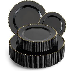 EI 60pcs Black Plastic Plates,Black and Gold Plastic Plates Disposable,Fancy Heavy Duty 10" Dinner & 7" Dessert Plate for Party,Birthday,Anniversary,Wedding,Afternoon Tea,Business Events,Banquets