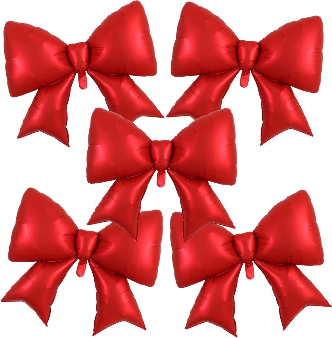 Vuzvuv 5Pcs 38 Inch Giant Red Bow Balloon for Birthday Party, Red Coquette Birthday Decorations for Gender Reveal, Baby Shower,Wedding BridalTheme Party