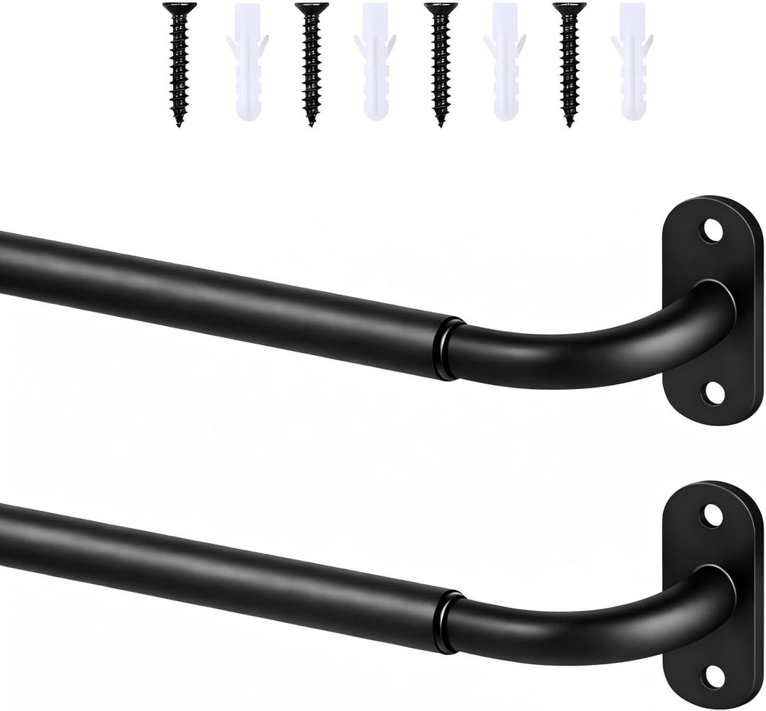 French Door Curtain Rod Adjustable 18"-32", Wrap Around Cafe Curtain Rod 1/2" Diameter, Screwed Sash Rods for Door Window, Black, 2 Pack