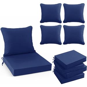 Summsun Outdoor Chair Cushions Set of 4, Waterproof Backrest and Deep Seat Cushion Set for Patio Furniture, Outdoor Replacement Cushions with Removable Cover, 22 x 22 Inch, Navy