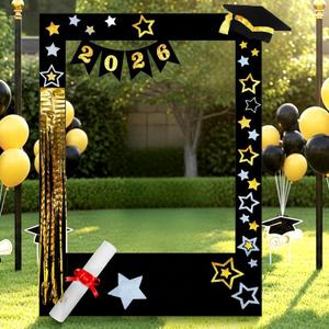 Cinnvoice 2026 Graduation Party Decoration 59 Inches Black and Gold Large Size Photo Props Booth Frame for High School College Grad Congrats Congratulation Picture Display Selfie Favors Backdrop