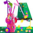 ToyVelt Toddler Golf Set - Kids Golf Clubs with 6 Balls, 4 Golf Sticks, 2 Practice Holes and a Putting Mat - Promotes Physical & Mental Development (Pink)