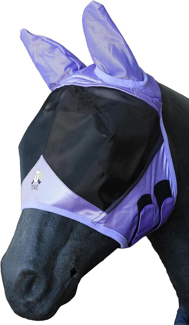 T TEKE Fine Mesh Horse Fly Mask w/Ears, UV Blocking 3D Eye Visor with Extra Fleece Cushioned Forehead, Protection from Insect Pests (Full, Lavender) T TEKE Fine Mesh Horse Fly Mask w/Ears, UV Blocking 3D Eye Visor with Extra Fleece Cushioned Forehead, Protection from Insect Pests (Full, Lavender)