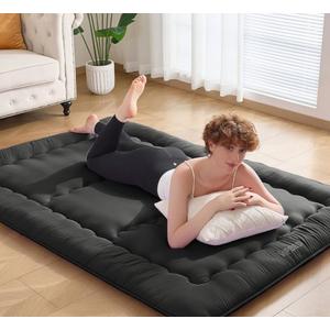 VIPBED Japanese Floor Futon Mattress Twin Size 38"x 80", 2.5'' Thick Foldable Roll Up Floor Bed Sleeping Pad, 25D Foam Filled Tatami Mat with Straps for Guest Room, Dormitory & Camping, Classic Black