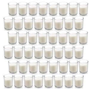 Housecret 48 Pack Warm White Unscented Clear Glass Filled Votive Candles. Hand Poured Wax Candle Ideal Gifts for Aromatherapy Spa Weddings Birthdays Holidays Party