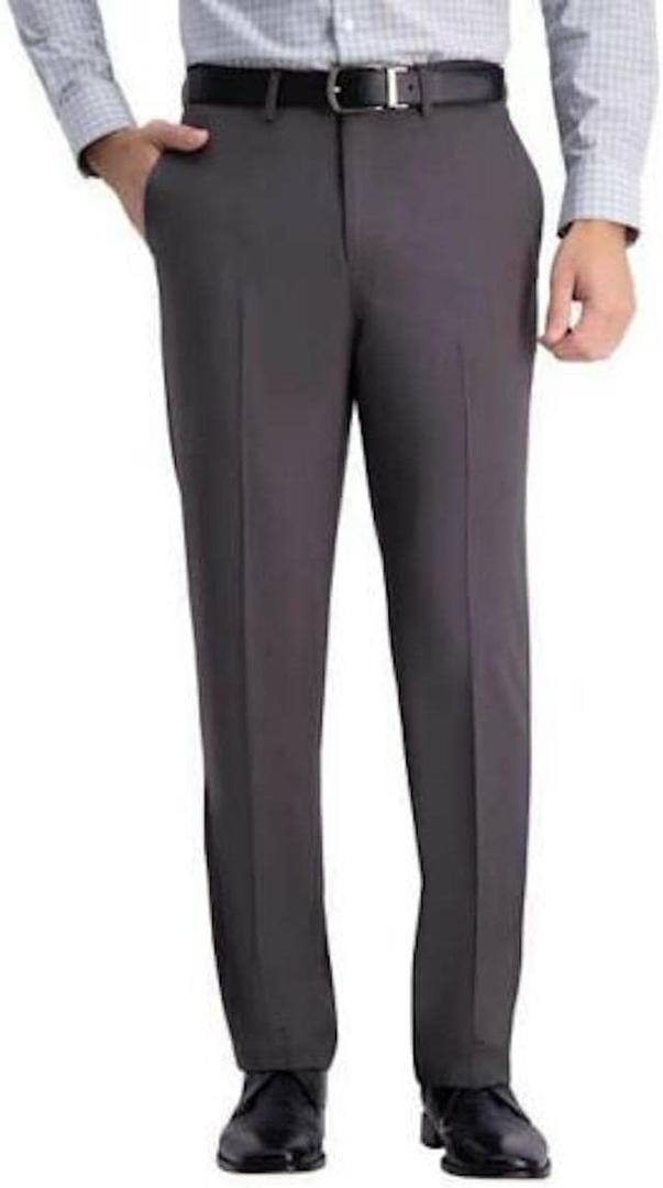 Haggar Men's Comfort Performance Stretch Straight Fit Pant with Super Flex Waistband (as1, Waist_Inseam, Numeric_34, Numeric_34, Regular, Regular, Dark Grey, 34W x 34L)
