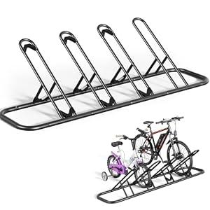 Mr IRONSTONE Floor Bike Rack for Garage, Indoor/Outdoor Bicycle Storage Stand, Parking Rack for Mountain, Road & Kids Bikes (Black, 4-Slot)