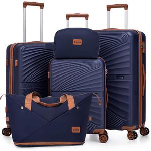 Luggage Sets 5 Piece, Suitcases with Wheels, ABS Hard Case Luggage with TSA Lock Spinner Wheels, Carry On Luggage Set (20/24/28 inch) (Navy)