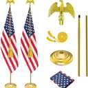SENZHIYI Indoor Flag Pole Kit with Golden Eagle Topper - 6-8ft Stainless Steel Commercial Indoor Flagpole with Embroidered US Flag, Heavy Base for Home Office Government Department，Golden 2Packs