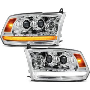 Partsam Full LED Headlights Assembly Chrome Compatible with 2009-2018 Ram 1500 2500 3500, DOT Approved Dual Projector Pair with Start Animation DRL Sequential Turn Signal Hi/Low Beam 6500K IP67