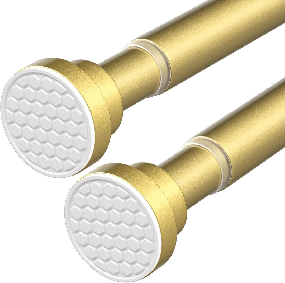 Tension Rods for Windows 28 to 48 Inch 2Pack Spring Curtain Rods No Drilling Gold Tension Rod Adjustable Curtain Rods Expandable Pressure Spring Tension Rod for Closet