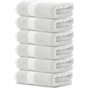 White Classic Luxury Dolphin Gray Hand Towels - Soft Circlet Egyptian Cotton | Highly Absorbent Hotel spa Bathroom Towel Collection | 16x30 Inch | Set of 6