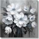Bathroom Canvas Wall Art, Bathroom Wall Decor,Landscape for Living Room, Bedroom,Office, Gray and White Blue Flower Wall Decoration,18"x18"inches